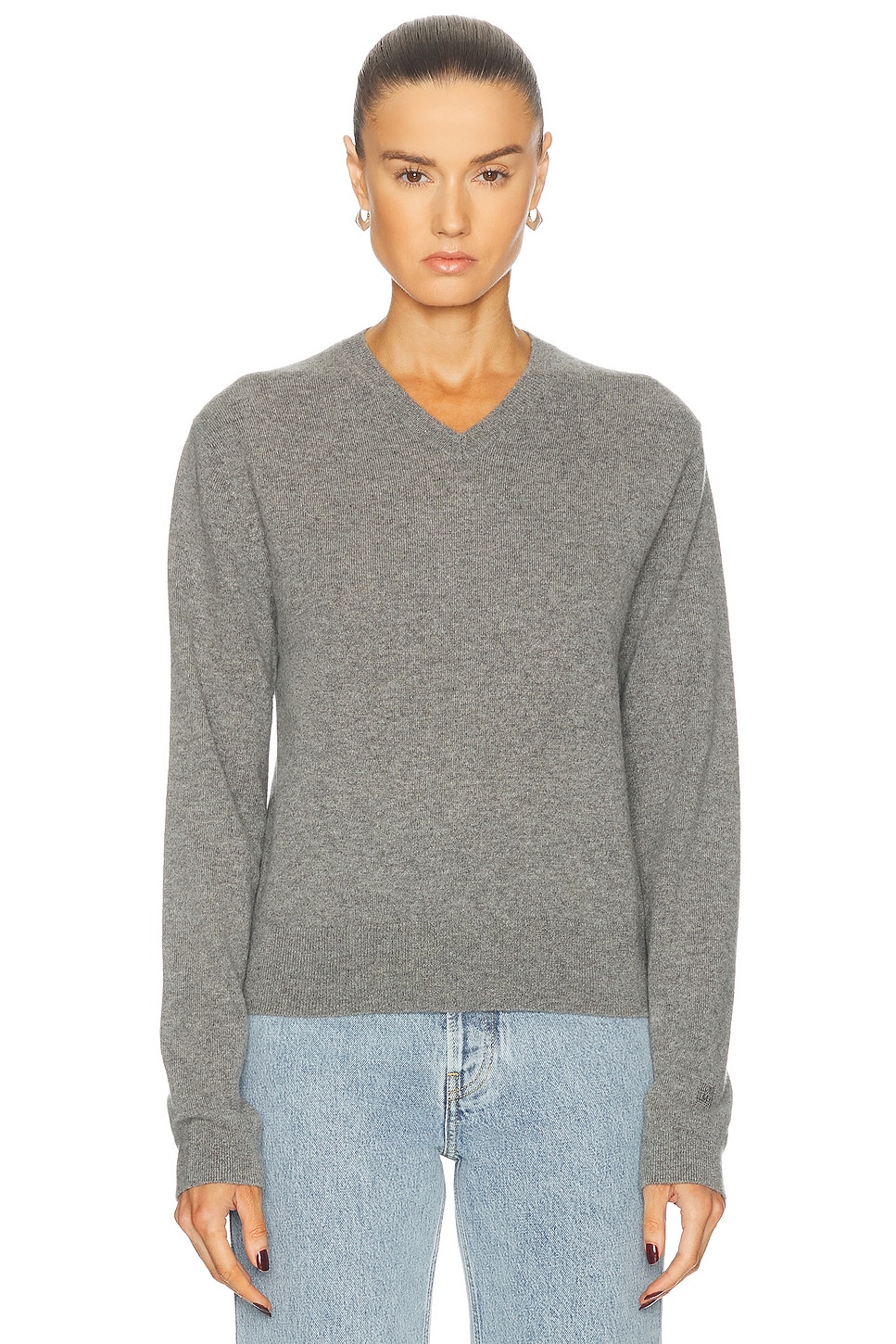 Classic V Neck Sweater in Grey