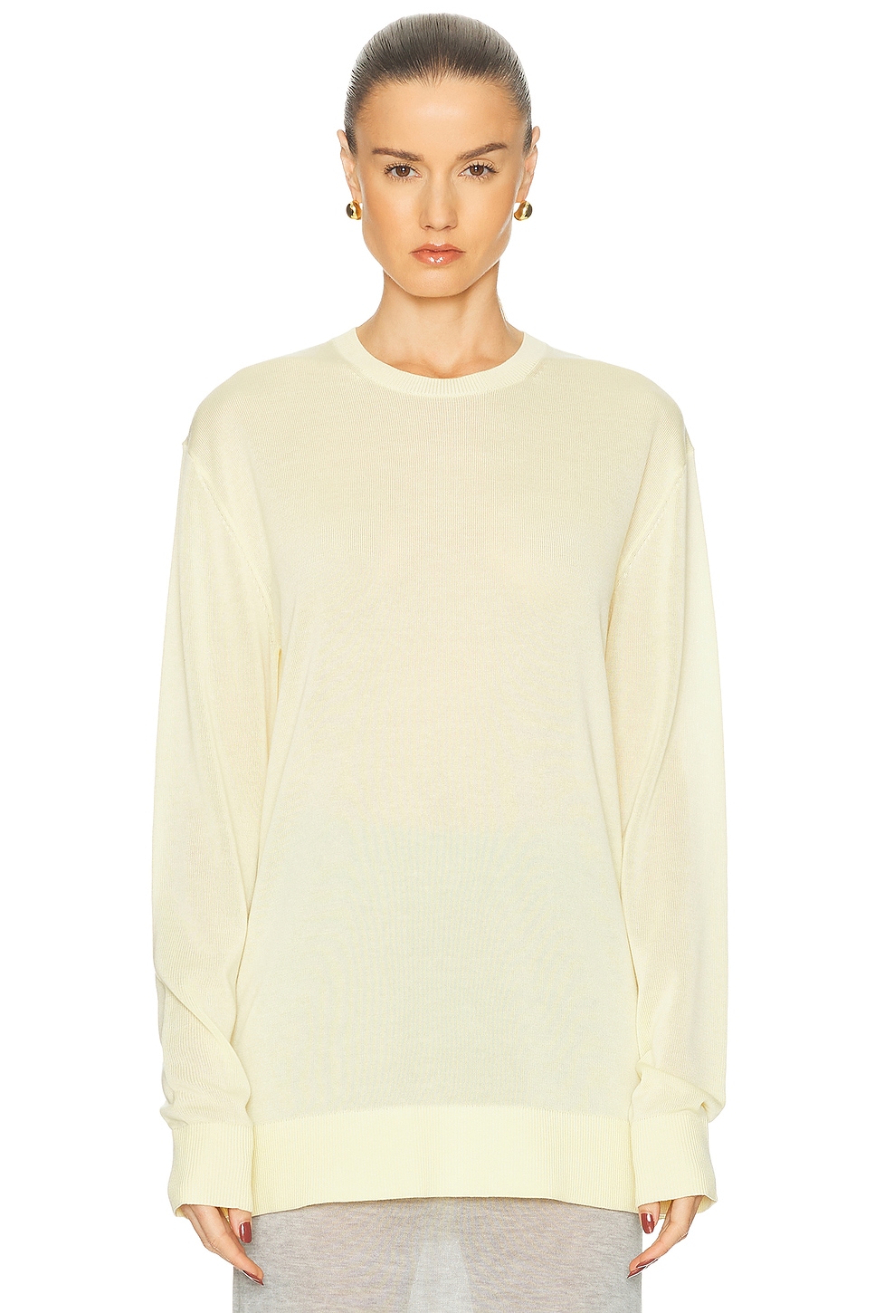 Long Sleeve Tee Knit Sweater in Lemon