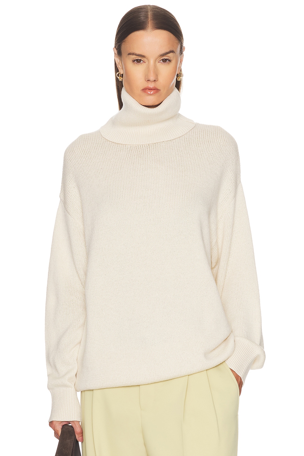 Image 1 of Toteme Longline Turtleneck Sweater in Ecru