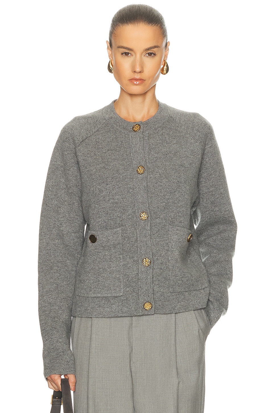 Totême Hammered Button Cardigan In Gray
