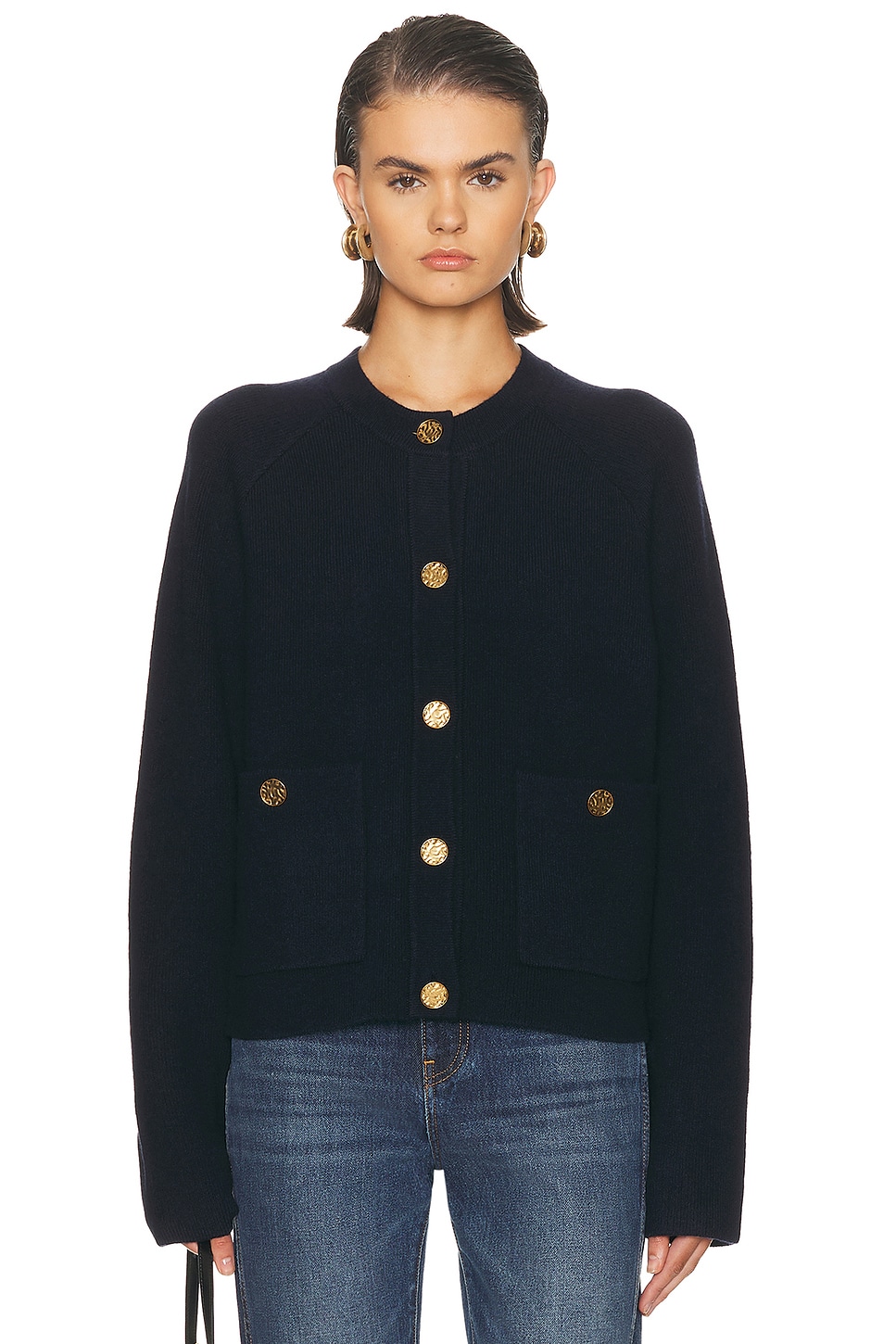 Image 1 of Toteme Hammered Button Cardigan in Navy