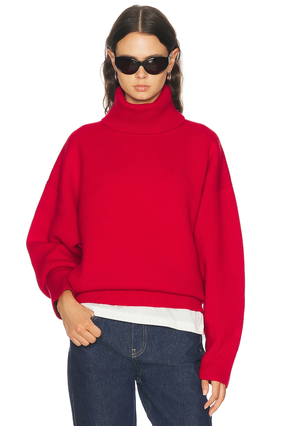 Toteme Double-Knit Turtleneck Sweater in Red