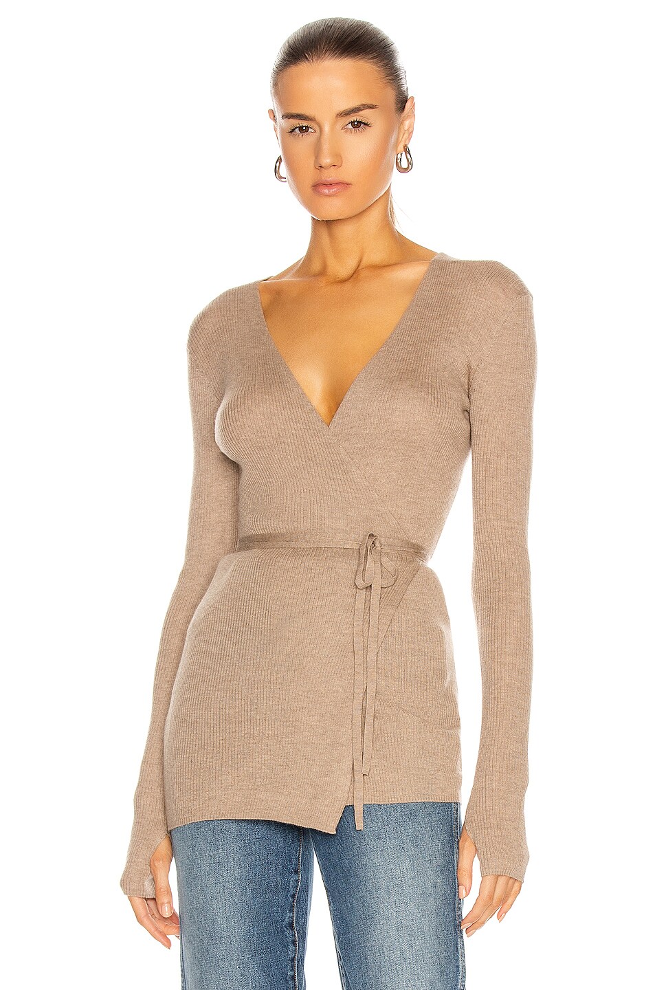 Image 1 of Toteme Cashmere Wrap Knit Sweater in Beige Melange