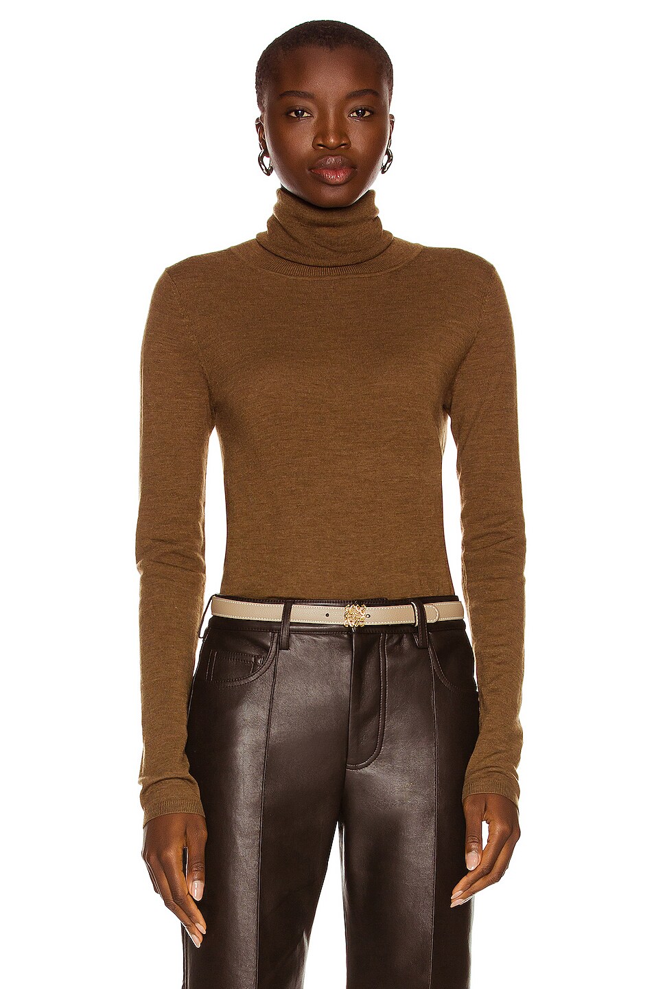 Image 1 of Toteme First Layer Turtleneck Sweater in Dark Camel