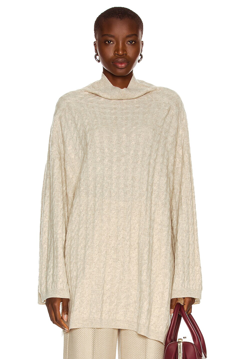 Image 1 of Toteme Long Cashmere Cable Knit Sweater in Oat