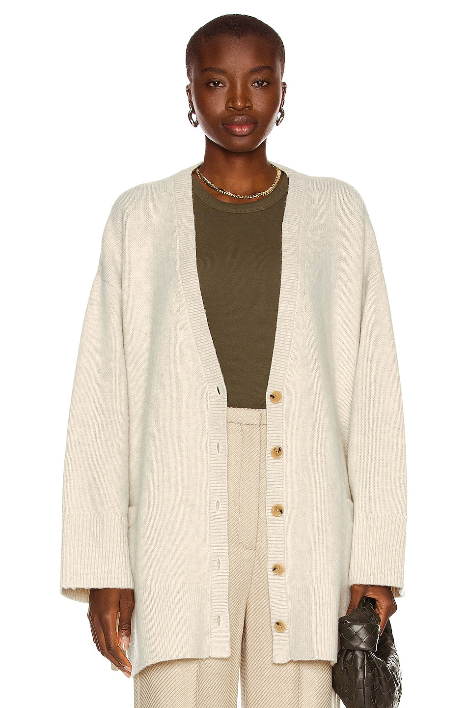 Image 1 of Toteme Brushed Wool Cardigan in Oat