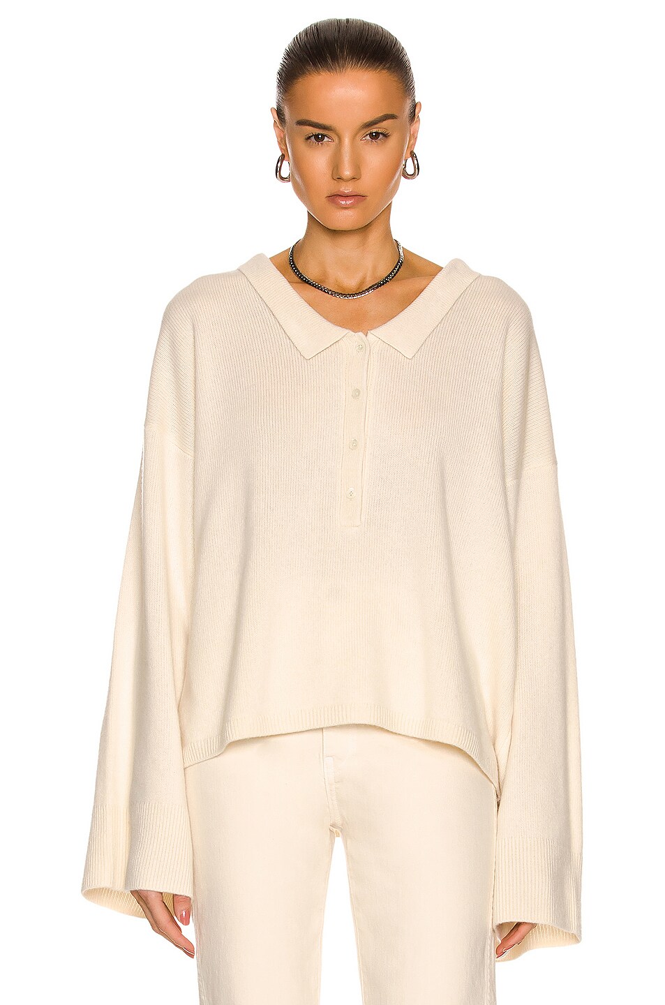 Image 1 of Toteme Polo Shirt Cashmere Knit Sweater in Off-White