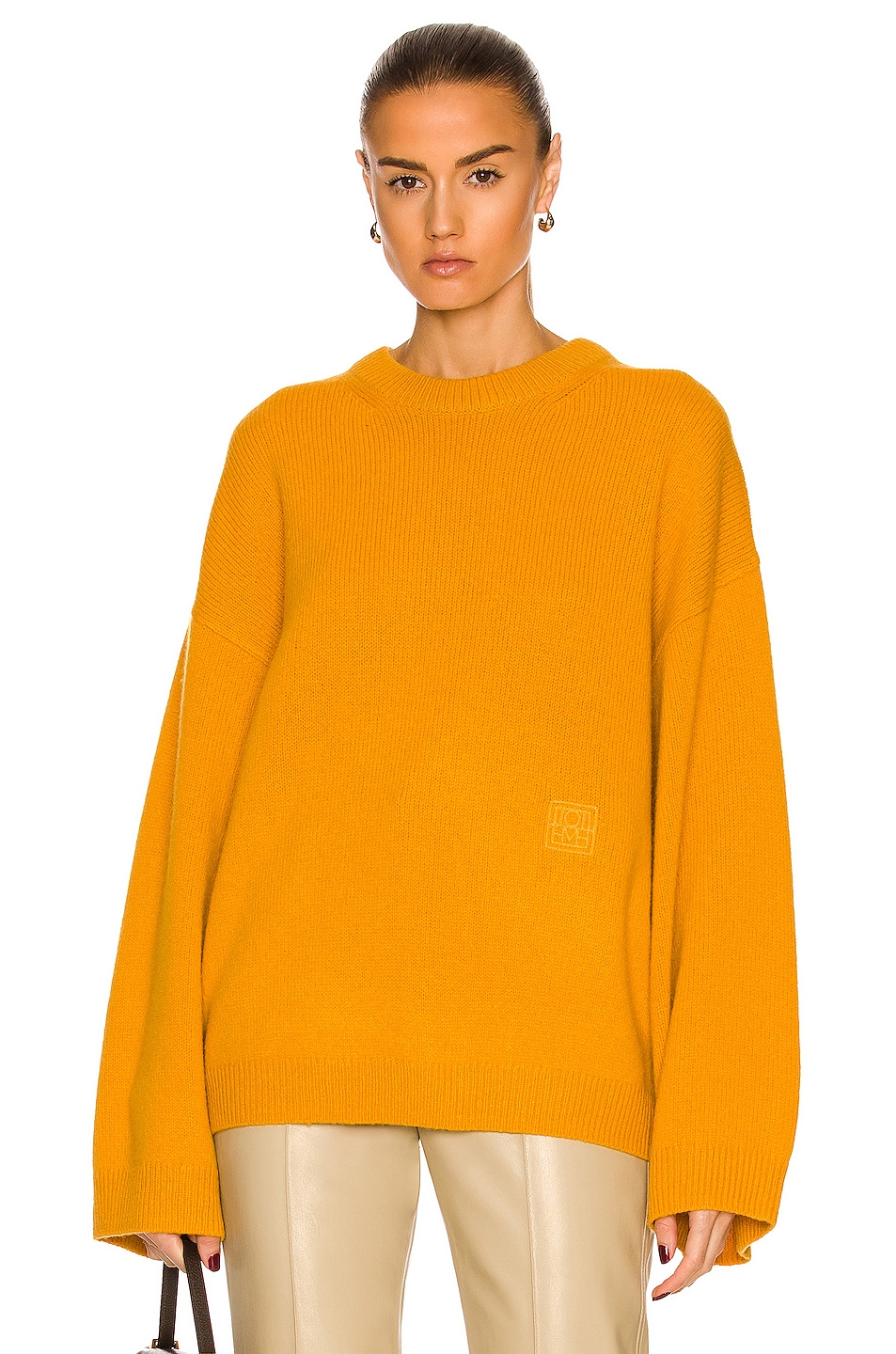 Image 1 of Toteme Monogram Embroidery Knit Sweater in Tangerine