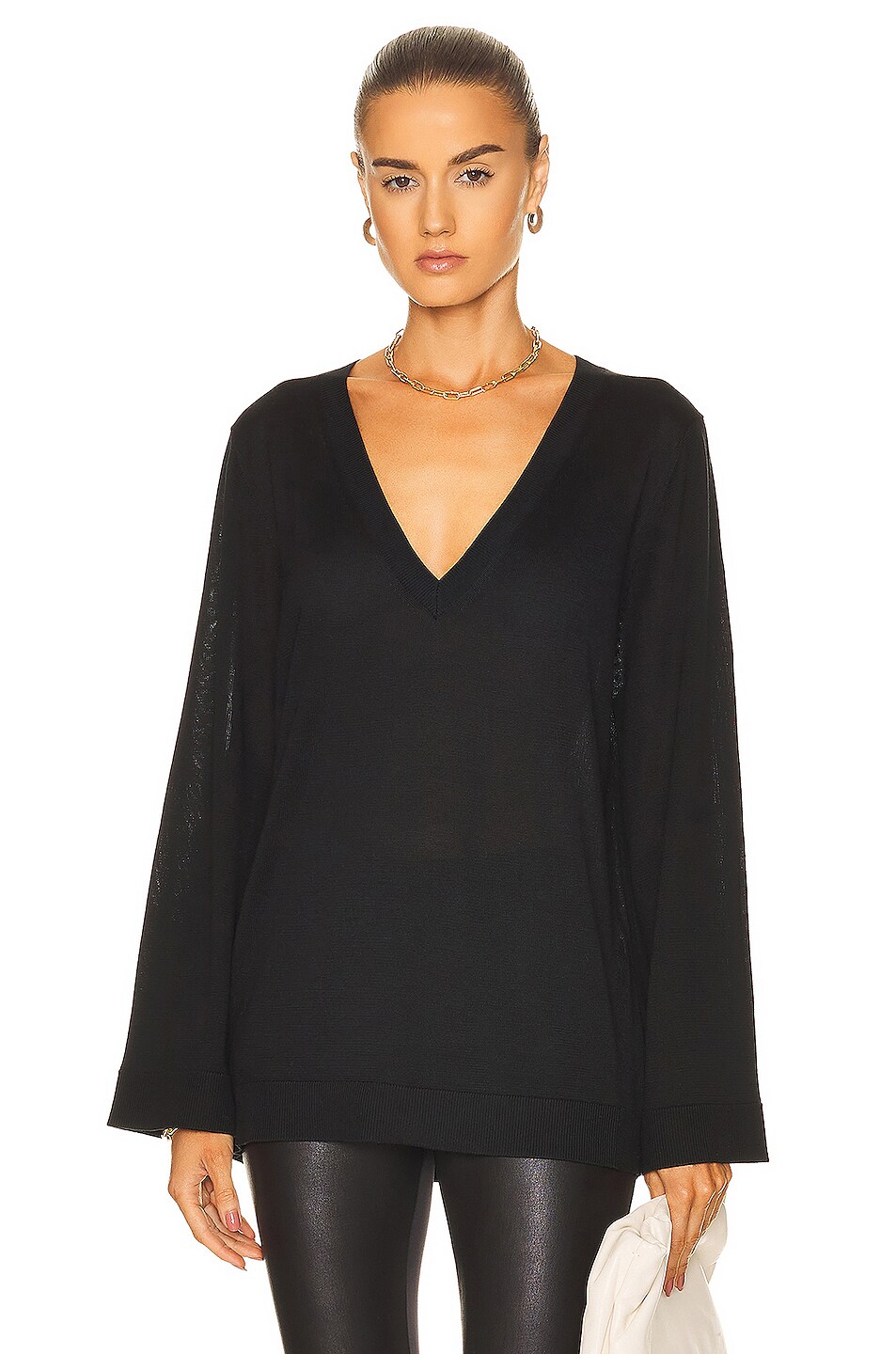 Image 1 of Toteme Silk Cashmere V-neck Knit Sweater in Black