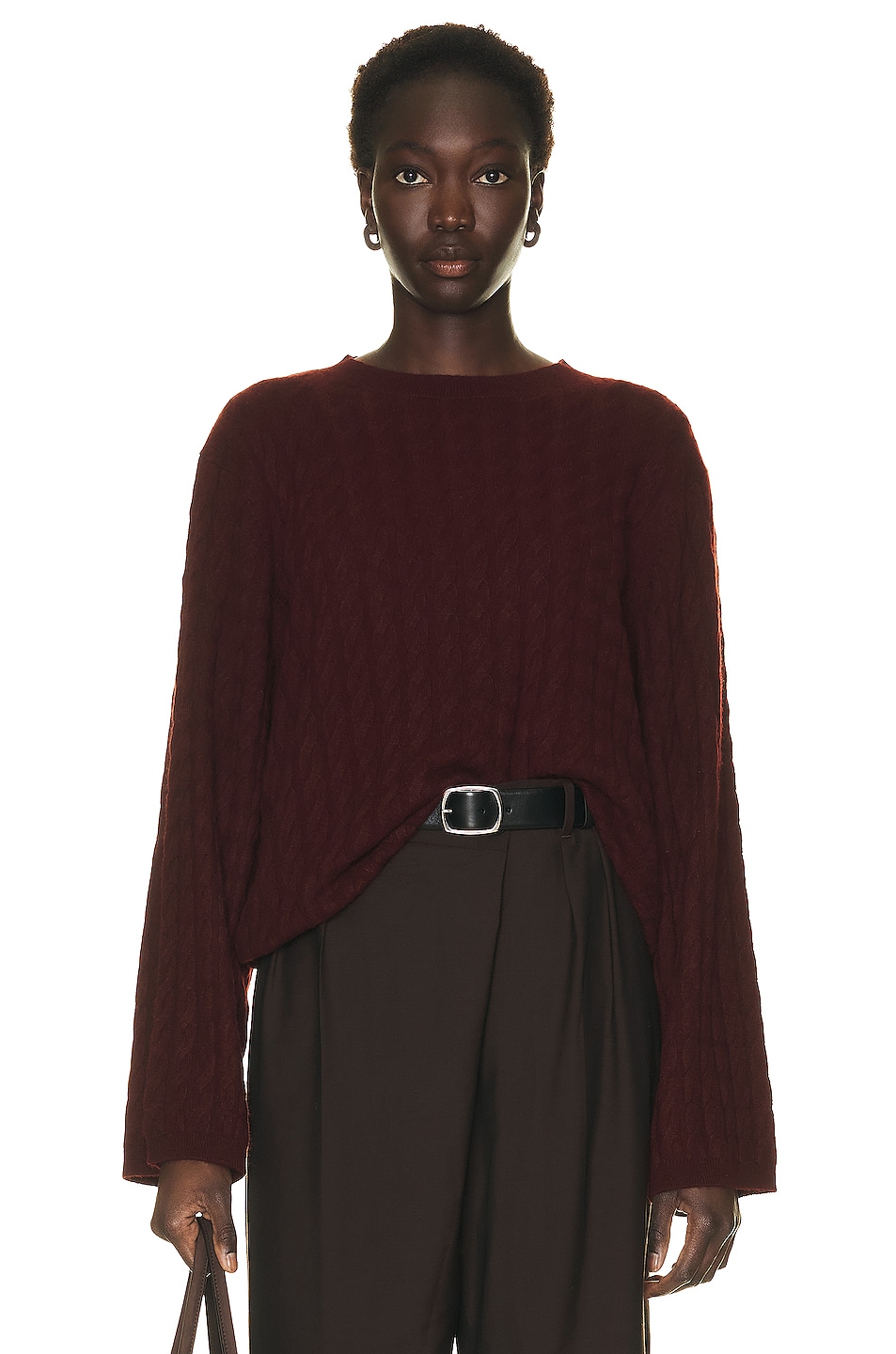 Image 1 of Toteme Cashmere Cable Knit Sweater in Burgundy