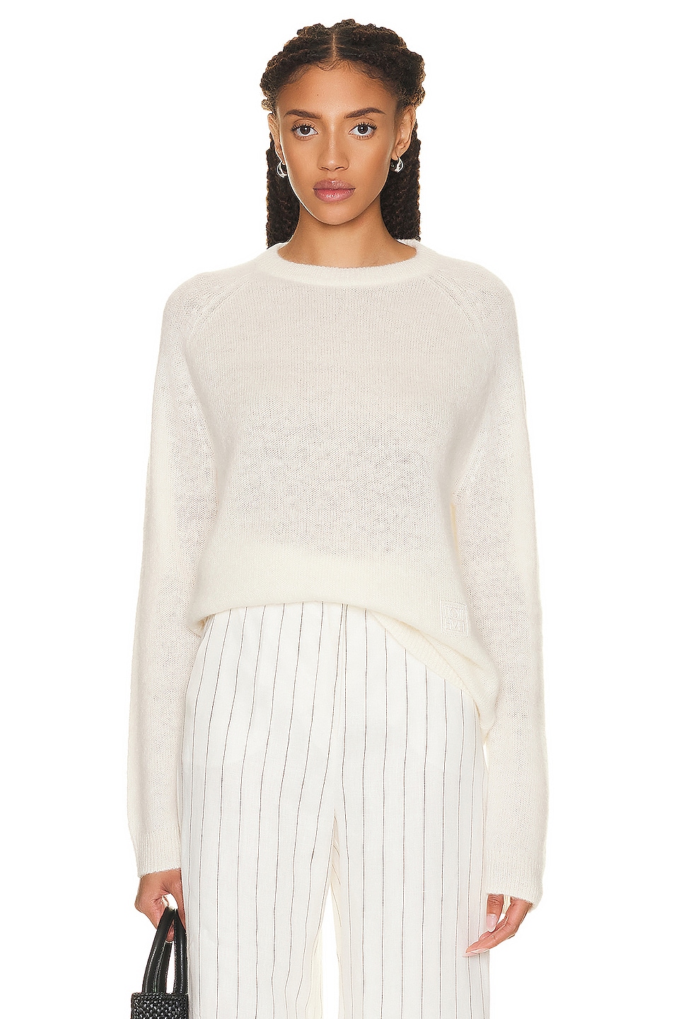 Image 1 of Toteme Featherlight Monogram Knit Sweater in Cloud