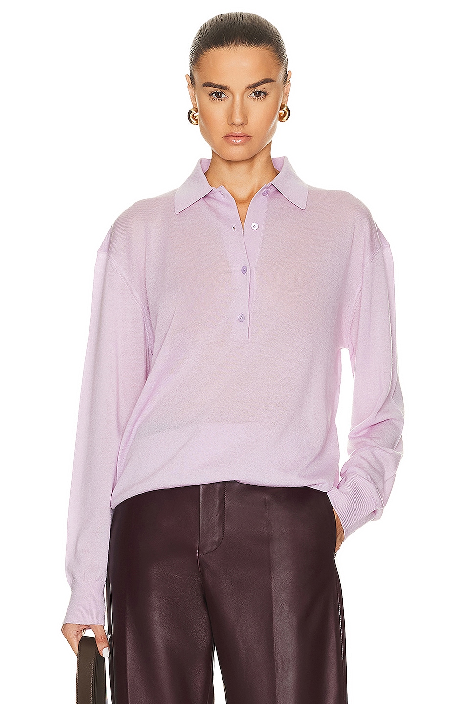 Image 1 of Toteme Merino Wool Polo Knit Top in Lilac