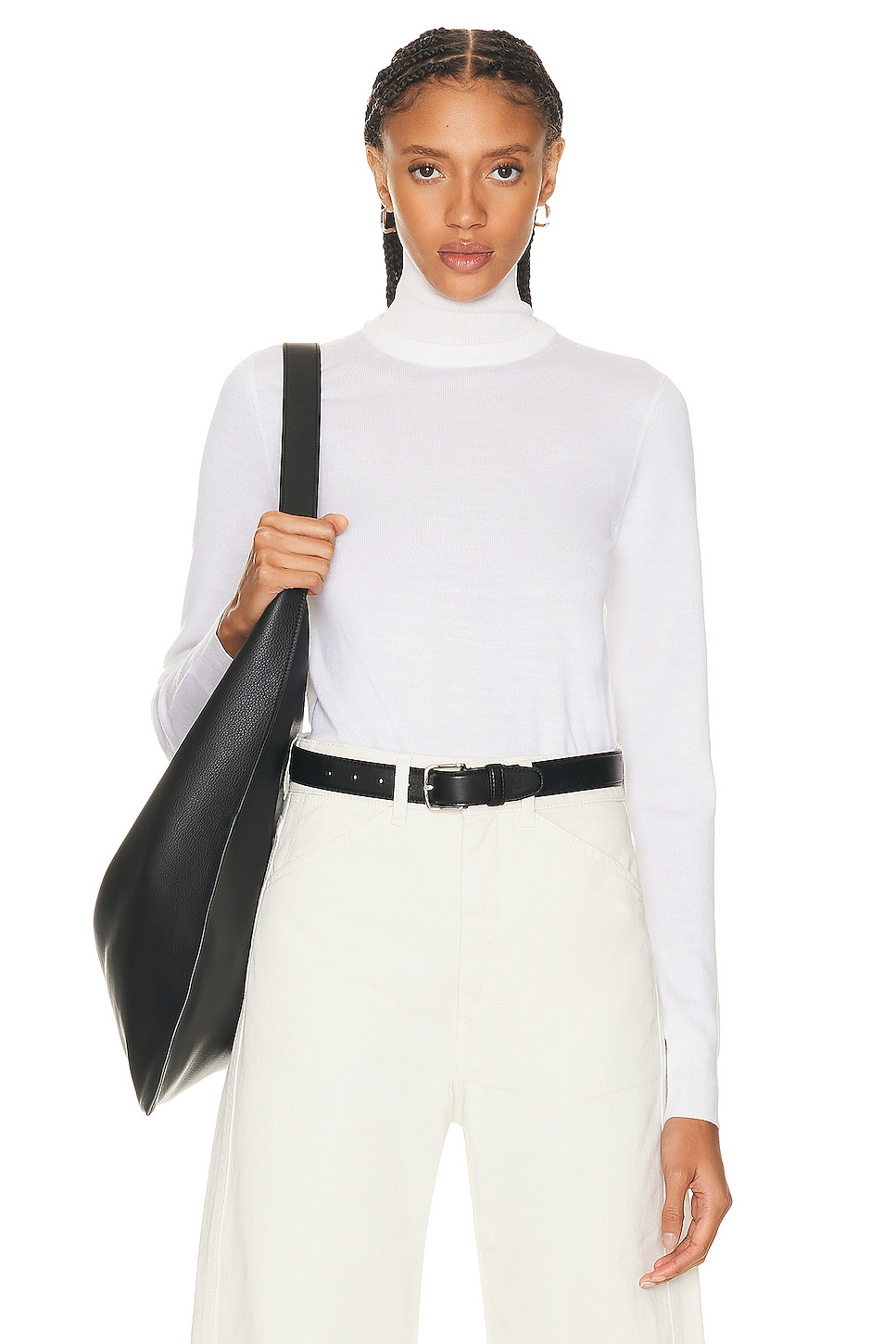 Image 1 of Toteme Two Tone Turtleneck Knit Sweater in Cream