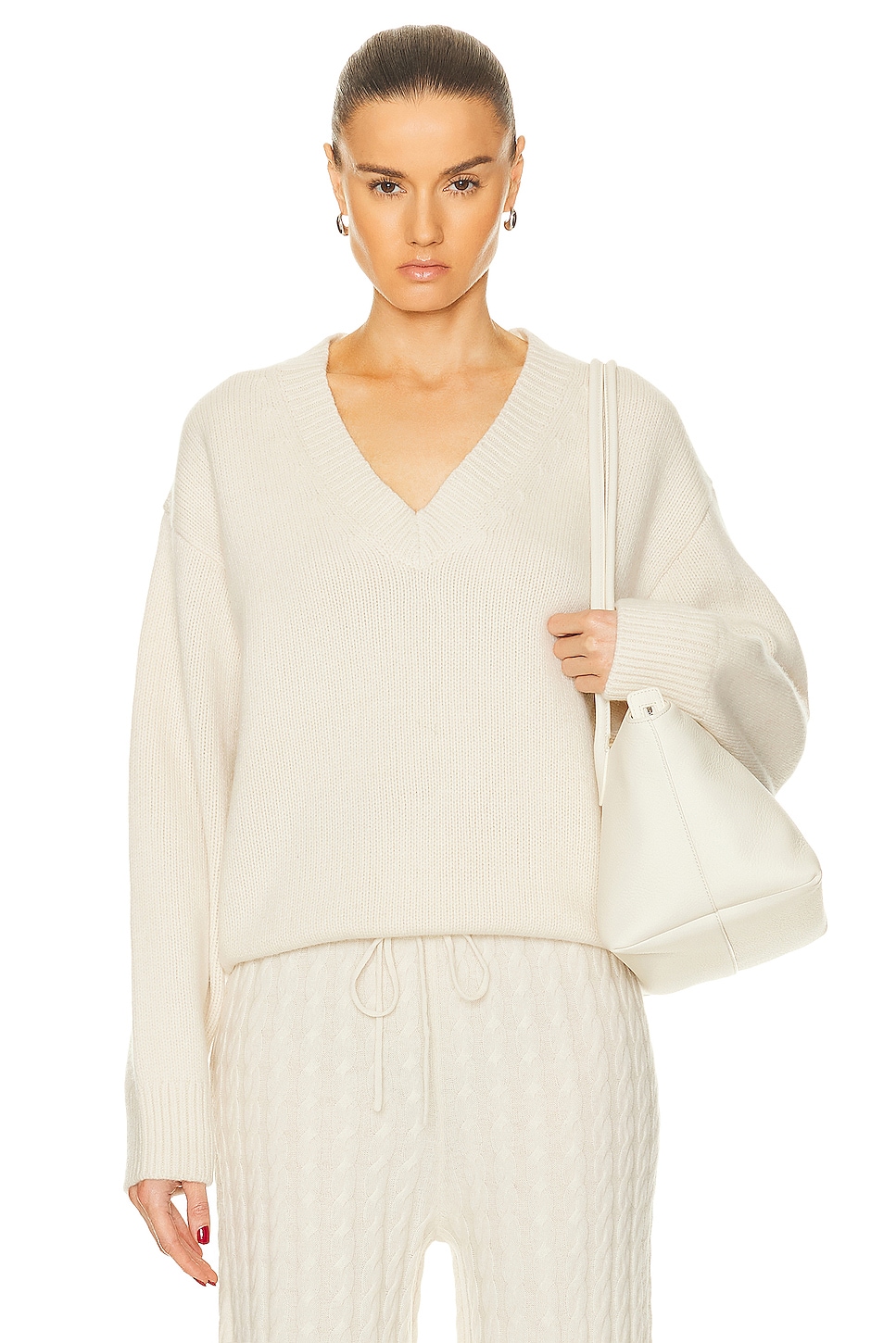 Image 1 of Toteme V Neck Wool Cashmere Knit Sweater in Snow