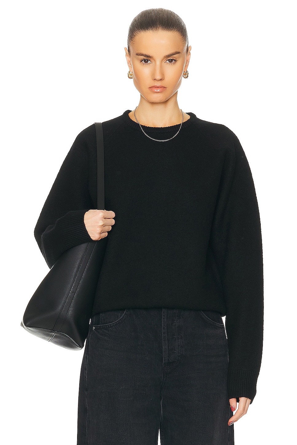 Image 1 of Toteme Crew Neck Wool Knit Sweater in Black