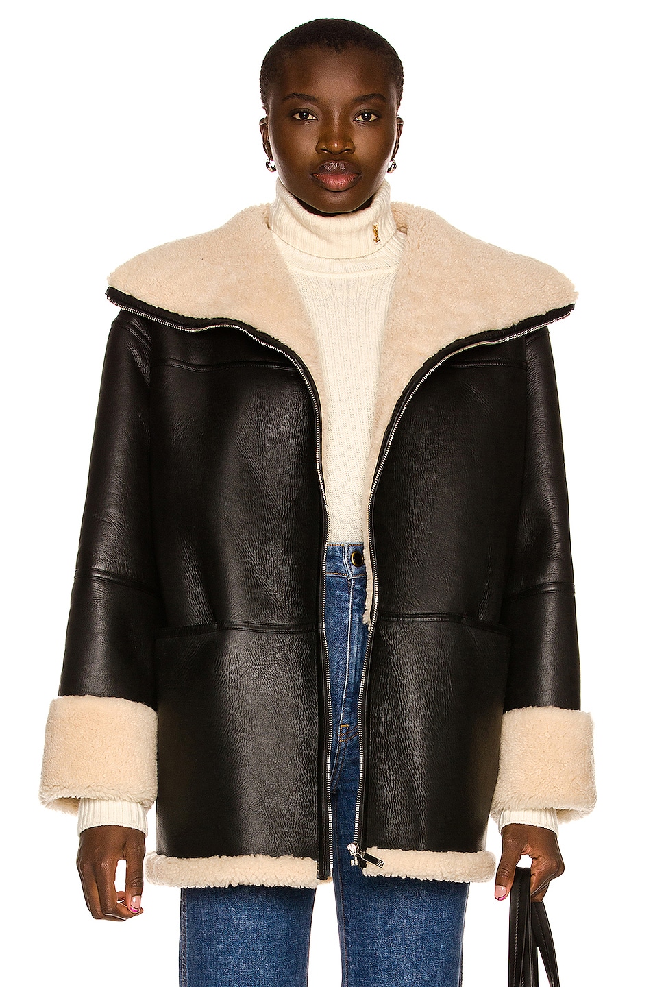 Image 1 of Toteme Signature Shearling Jacket in Black & Off White