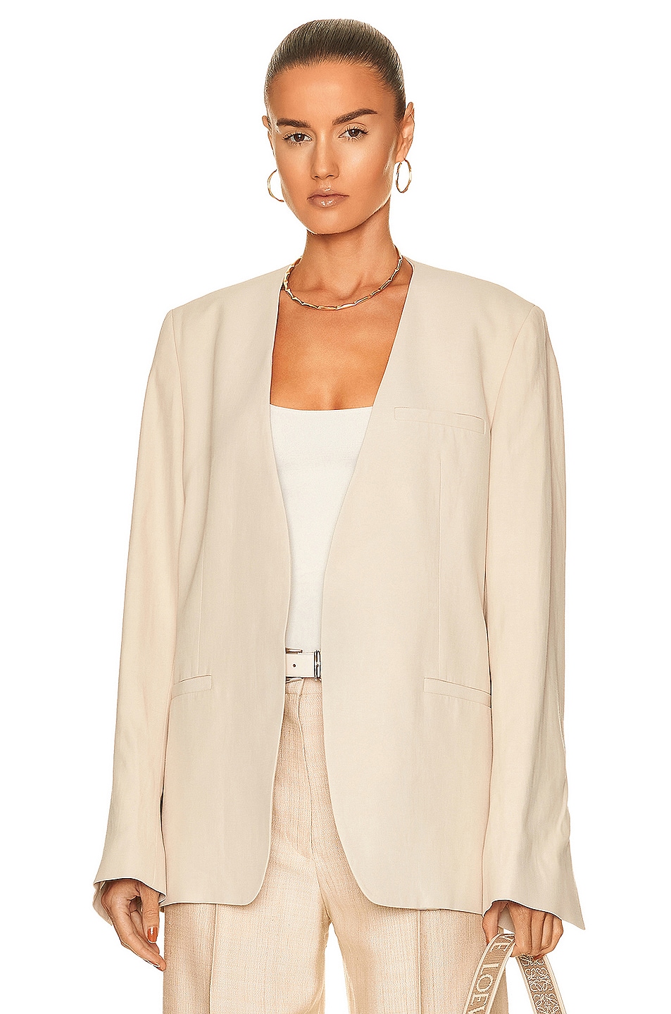 Image 1 of Toteme Collarless Suit Blazer in Light Hay