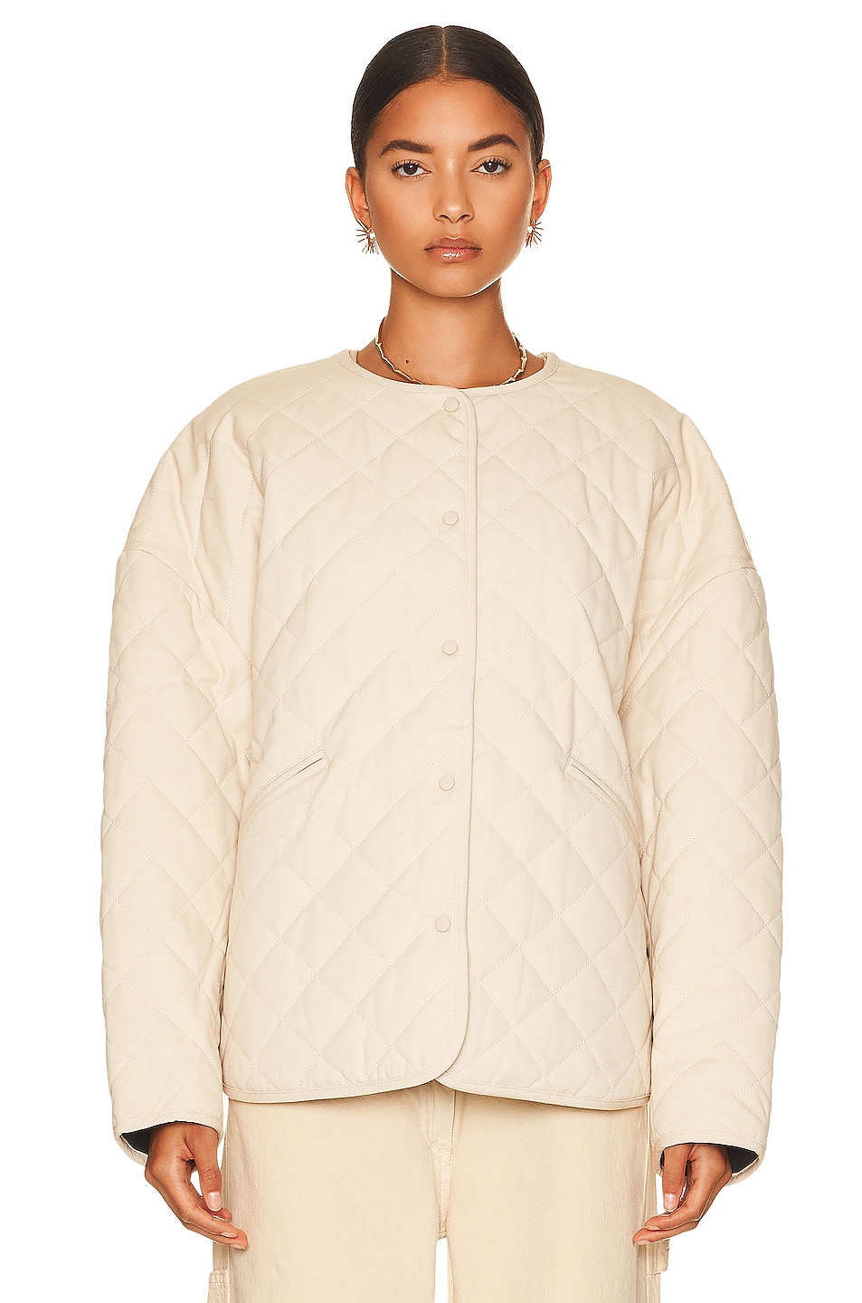 Toteme Quilted Cotton Canvas Jacket in Light Hay FWRD