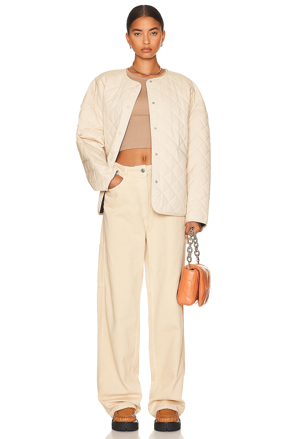 Toteme Quilted Cotton Canvas Jacket in Light Hay FWRD