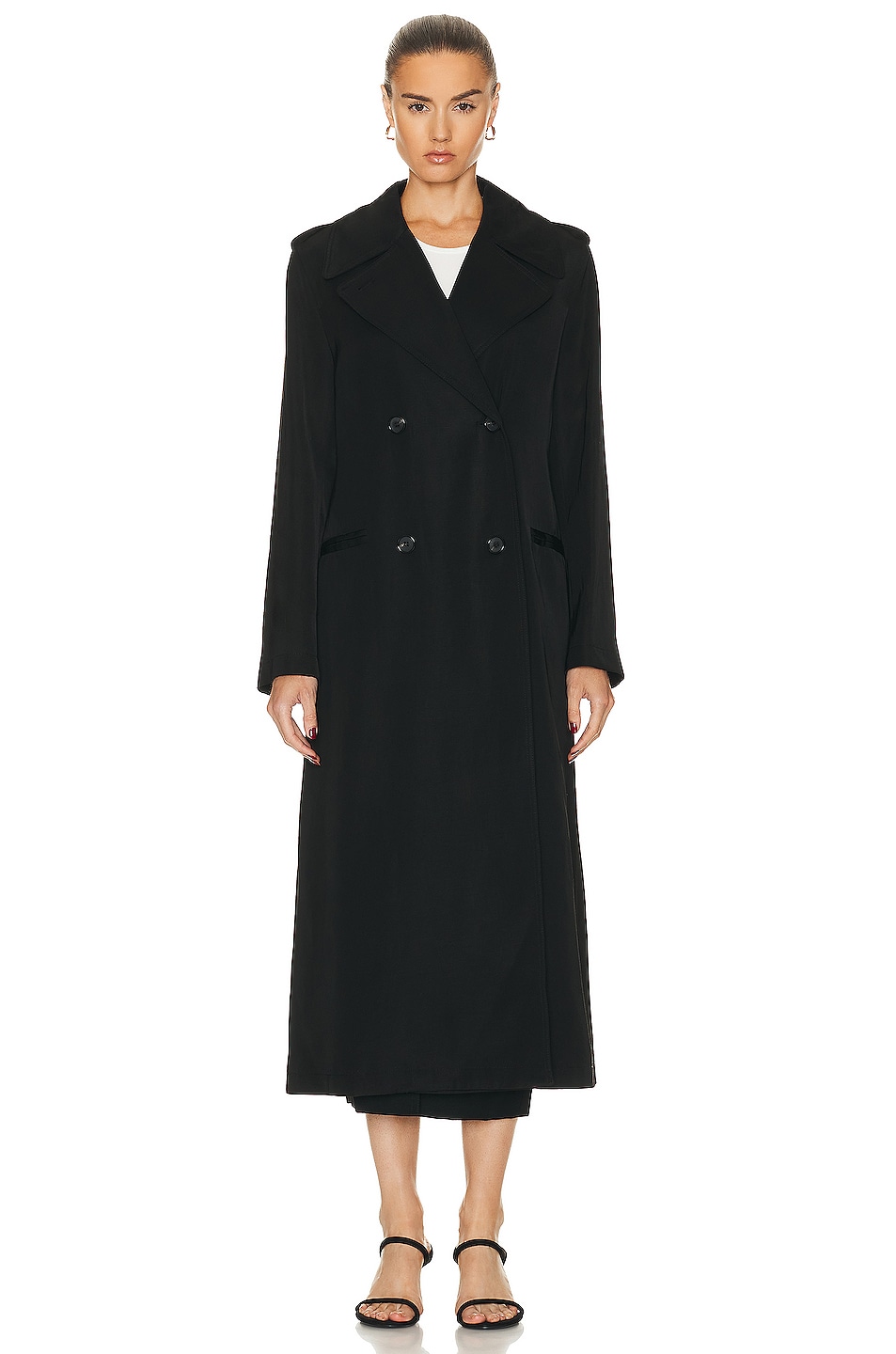 Image 1 of Toteme Long Fluid Summer Coat in Black