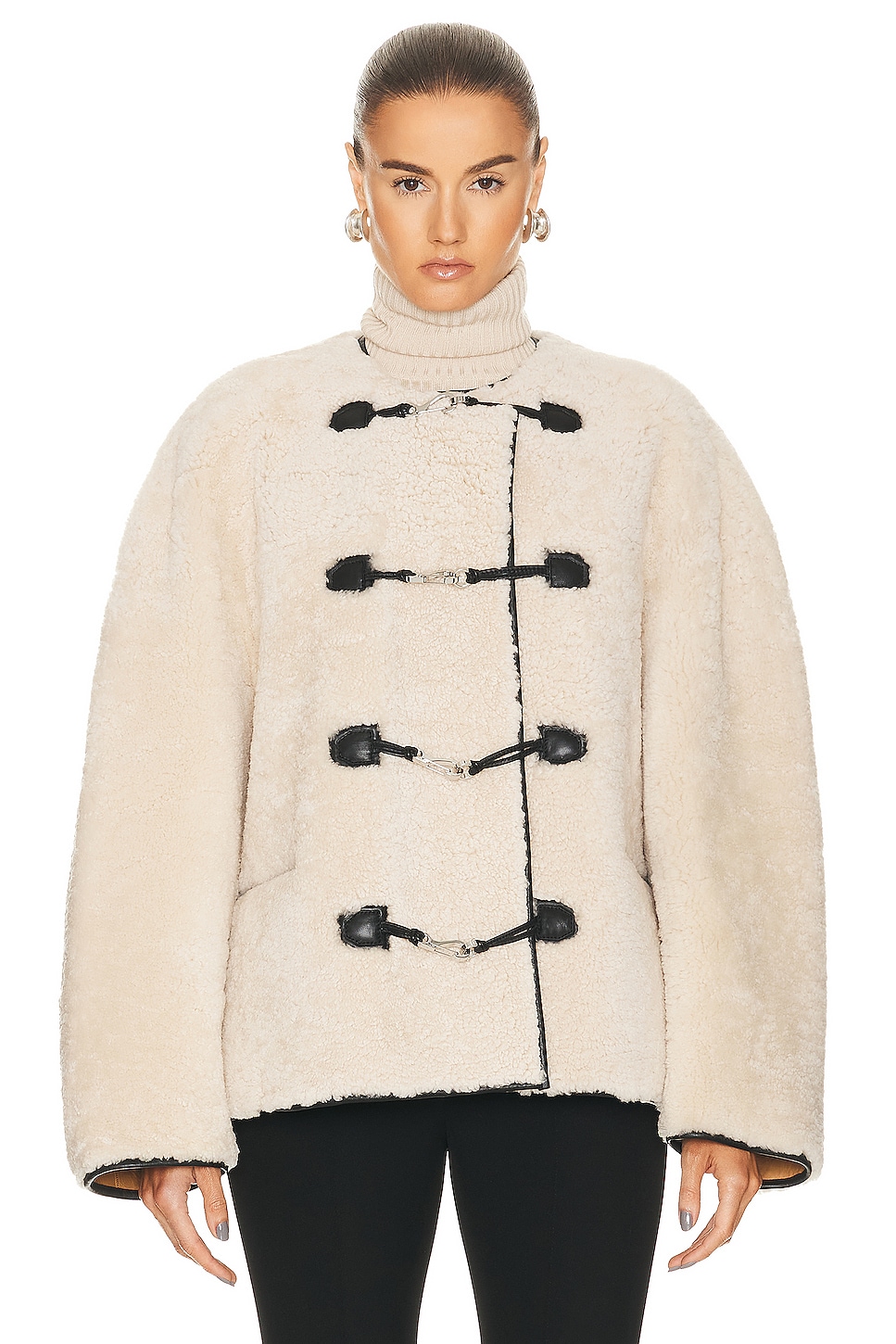 Image 1 of Toteme Teddy Shearling Clasp Jacket in Off White