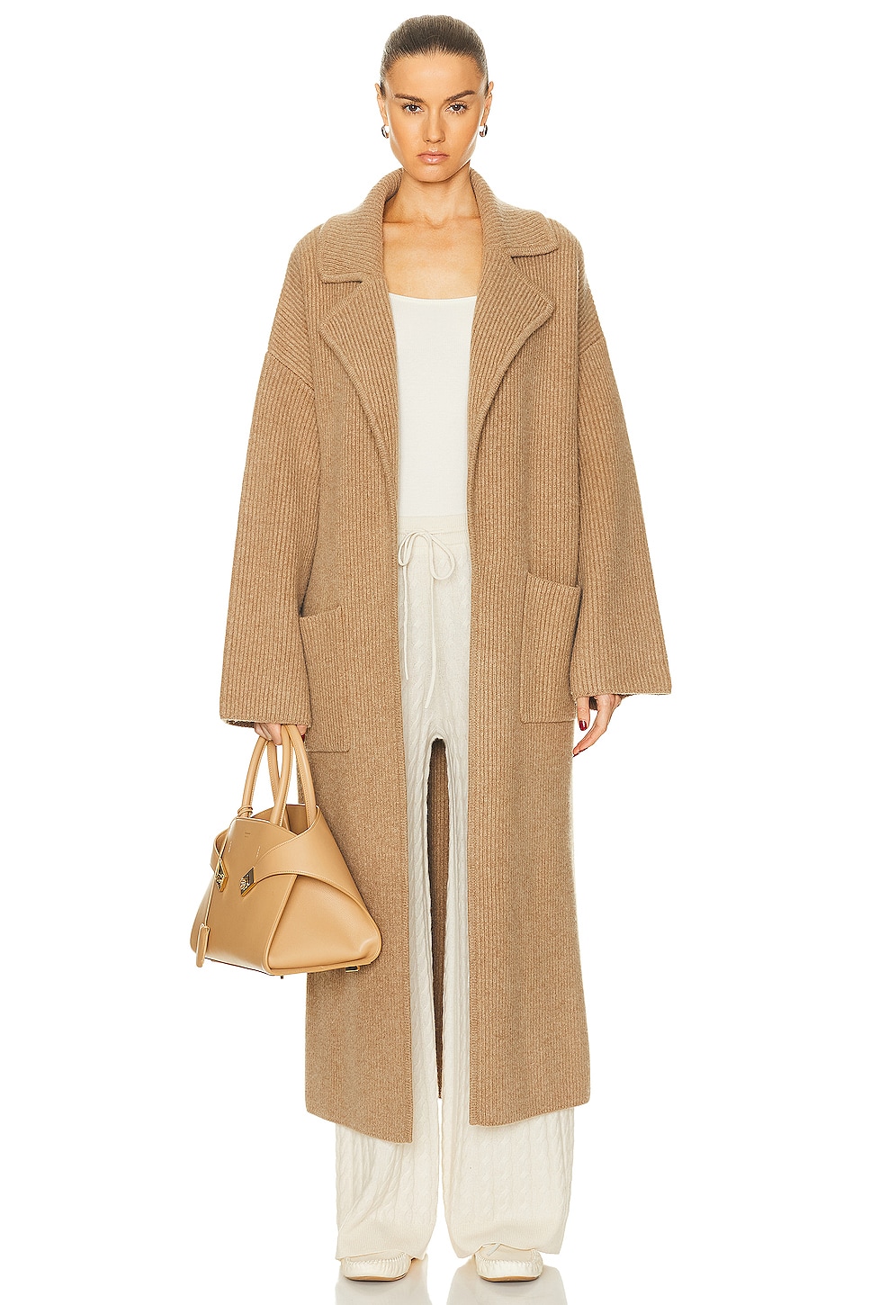 Image 1 of Toteme Rib Knit Cardi Coat in Biscuit