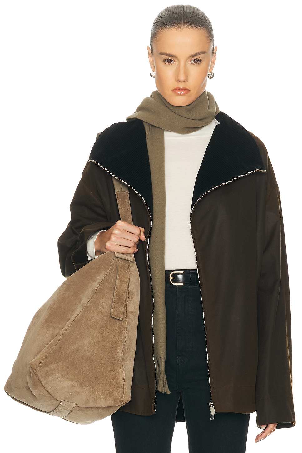 Totême Zipped Funnel Jacket In Brown