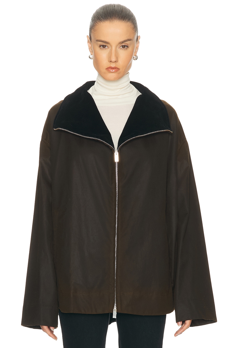 Totême Zipped Funnel Jacket In Brown