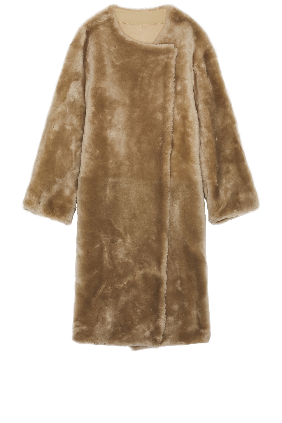 Collarless Shearling Coat