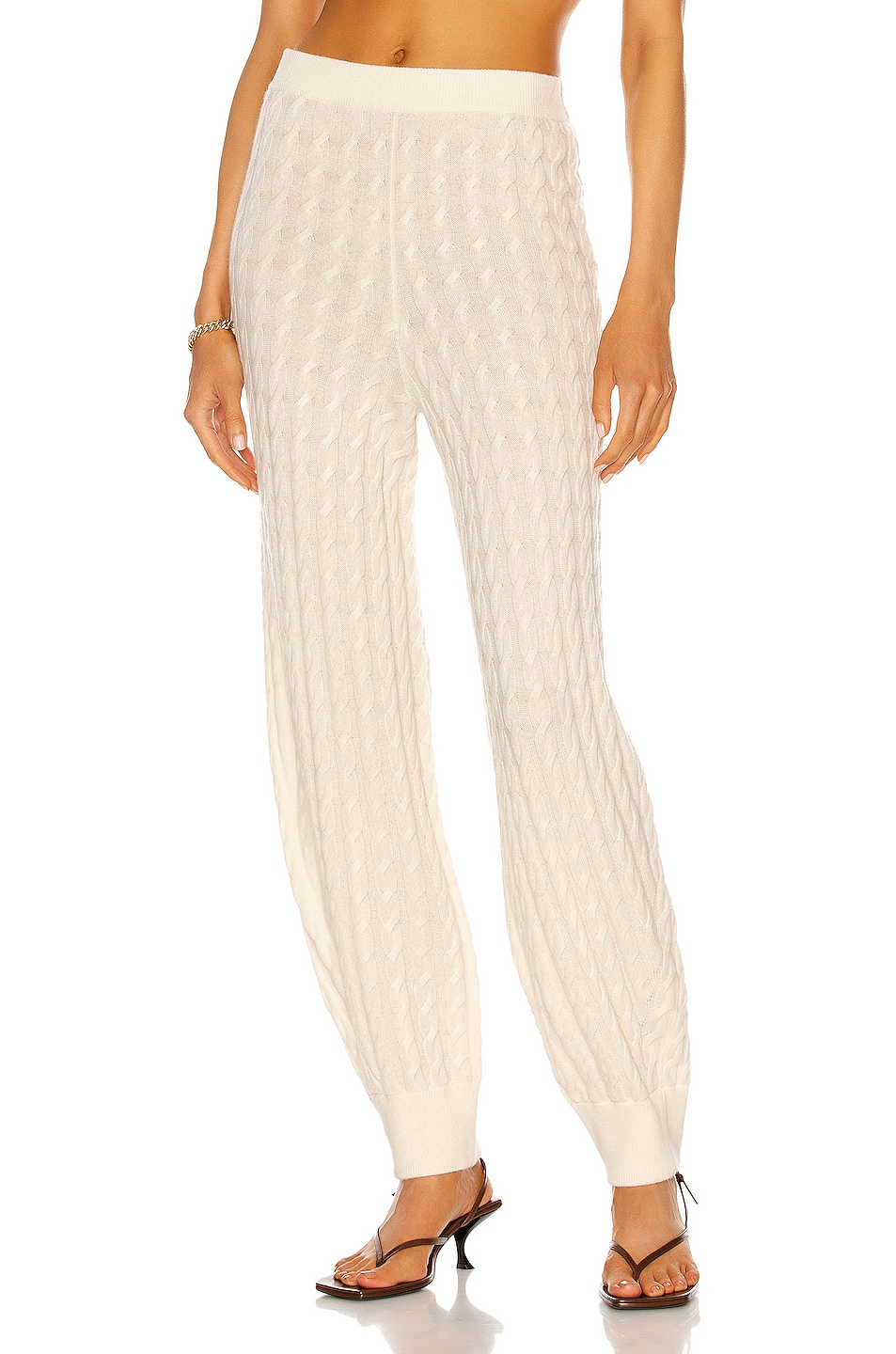 Image 1 of Toteme Cable Knit Cashmere Slacks in Off-White