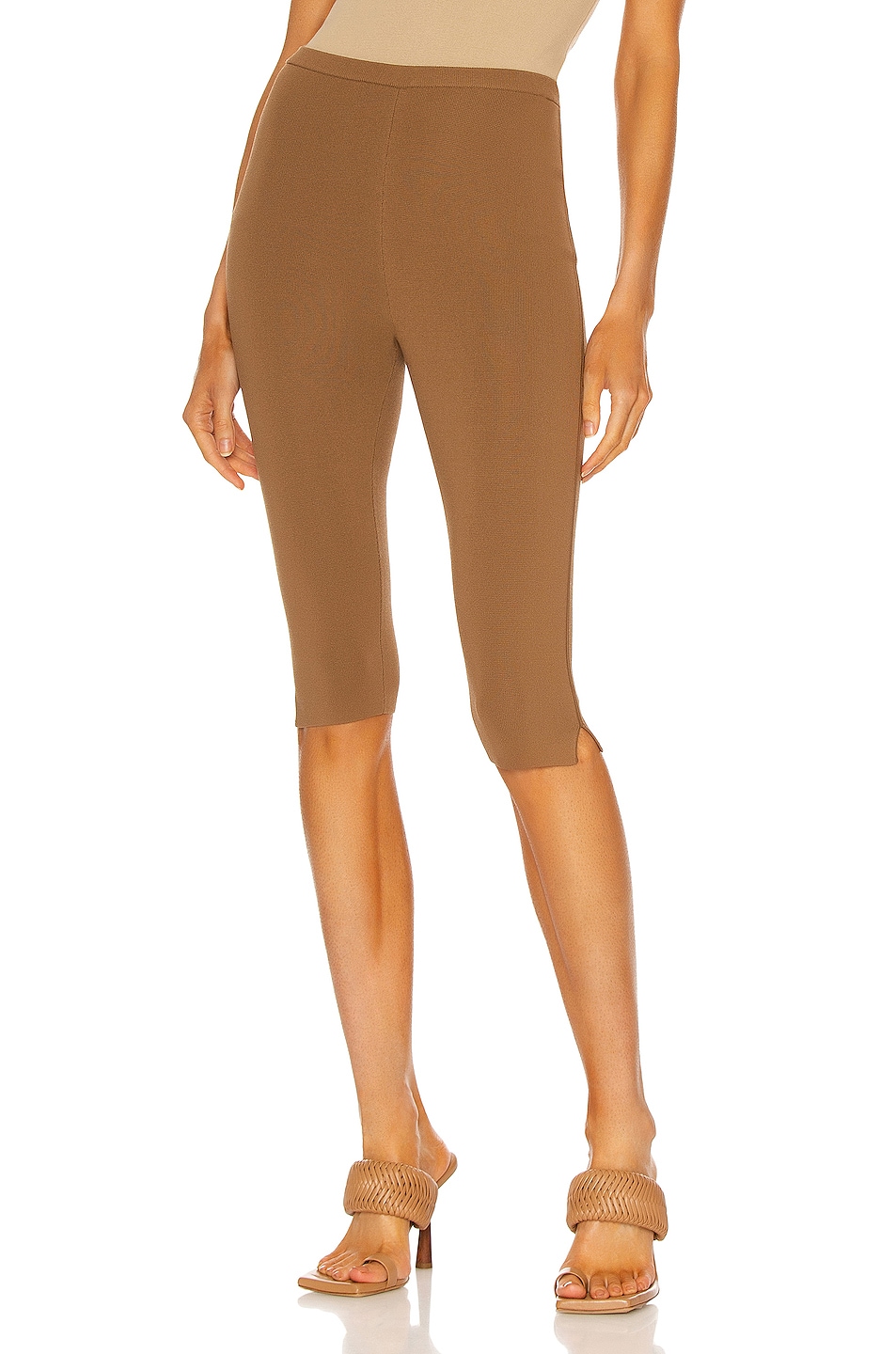 Image 1 of Toteme Cropped Compact Knit Leggings in Nougat