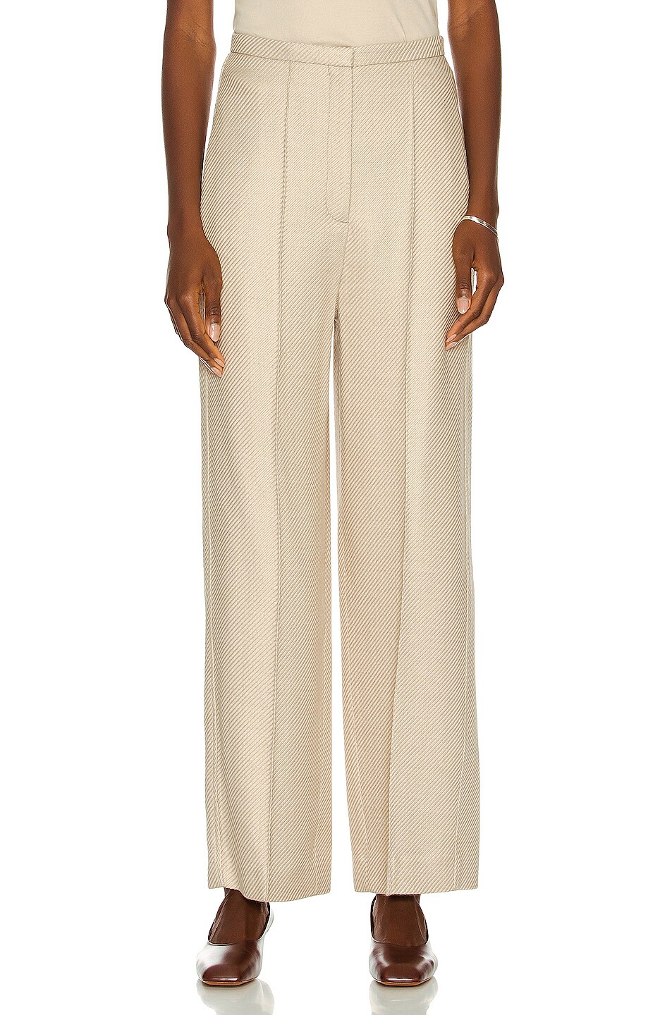 Image 1 of Toteme Wide Jumbo Twill Trouser in Buttermilk Structure