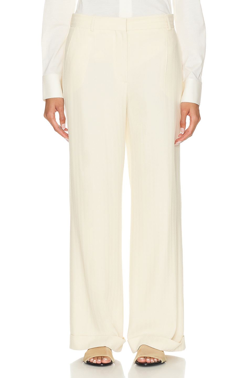 Image 1 of Toteme Tailored Herringbone Suit Trouser in Bleached Sand
