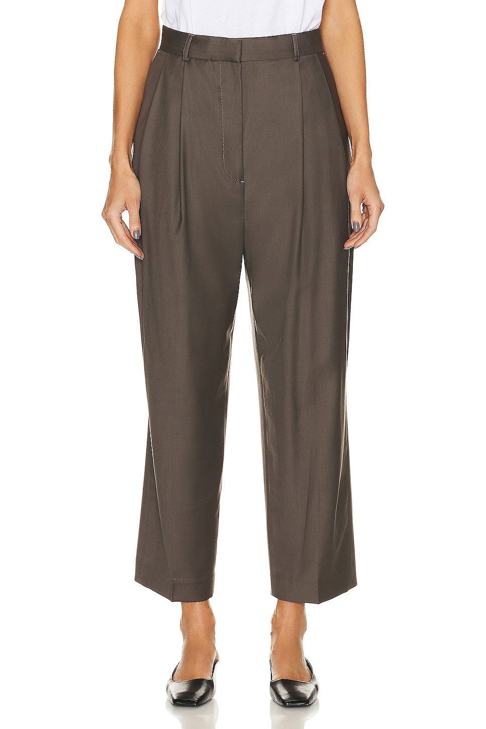 Image 1 of Toteme Double Pleated Cropped Trouser in Ash