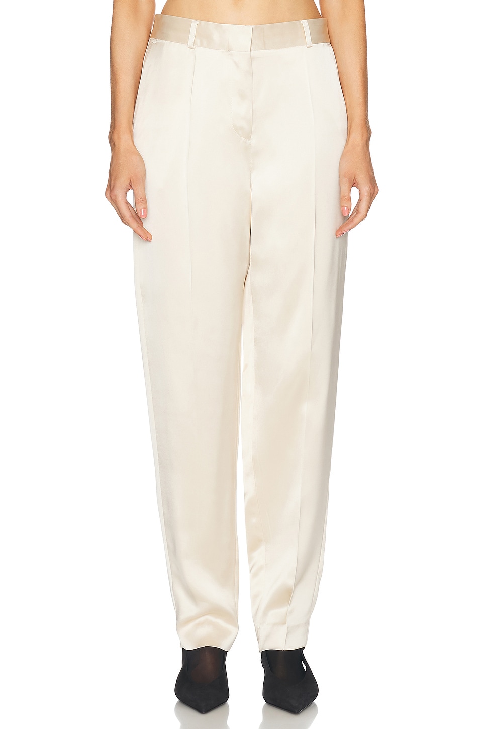 Shop Totême Low Waist Satin Trouser In Ecru