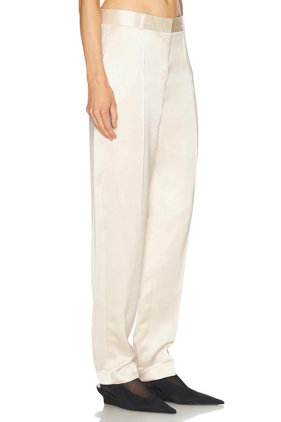 Shop Totême Low Waist Satin Trouser In Ecru