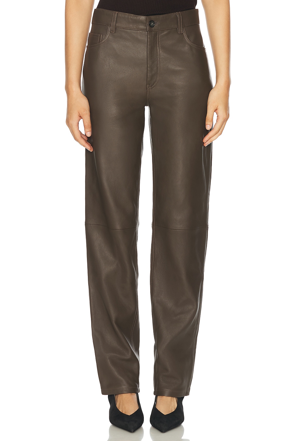 Shop Totême Five Pocket Leather Trouser In Bark