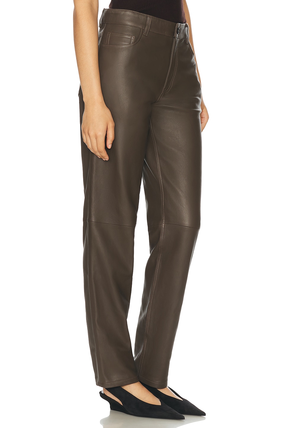 Shop Totême Five Pocket Leather Trouser In Bark