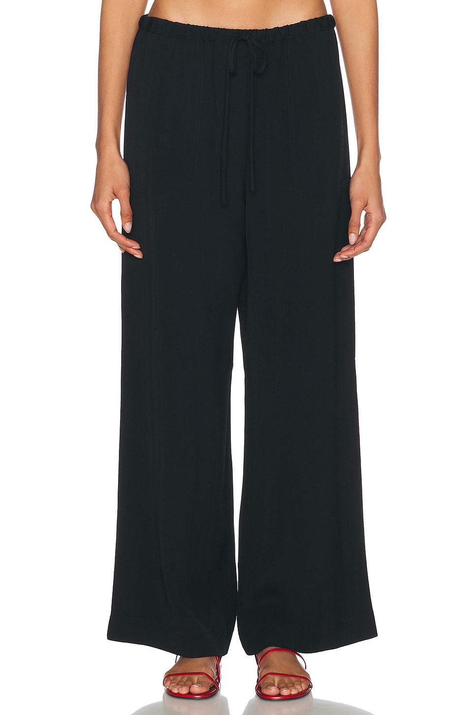 Woven Stripe Drawstring Trouser in Black
