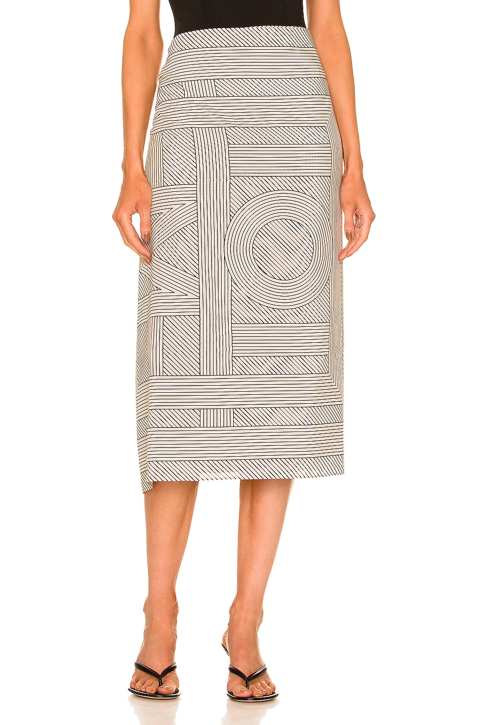 Image 1 of Toteme Striped Monogram Cotton Silk Sarong Skirt in Creme