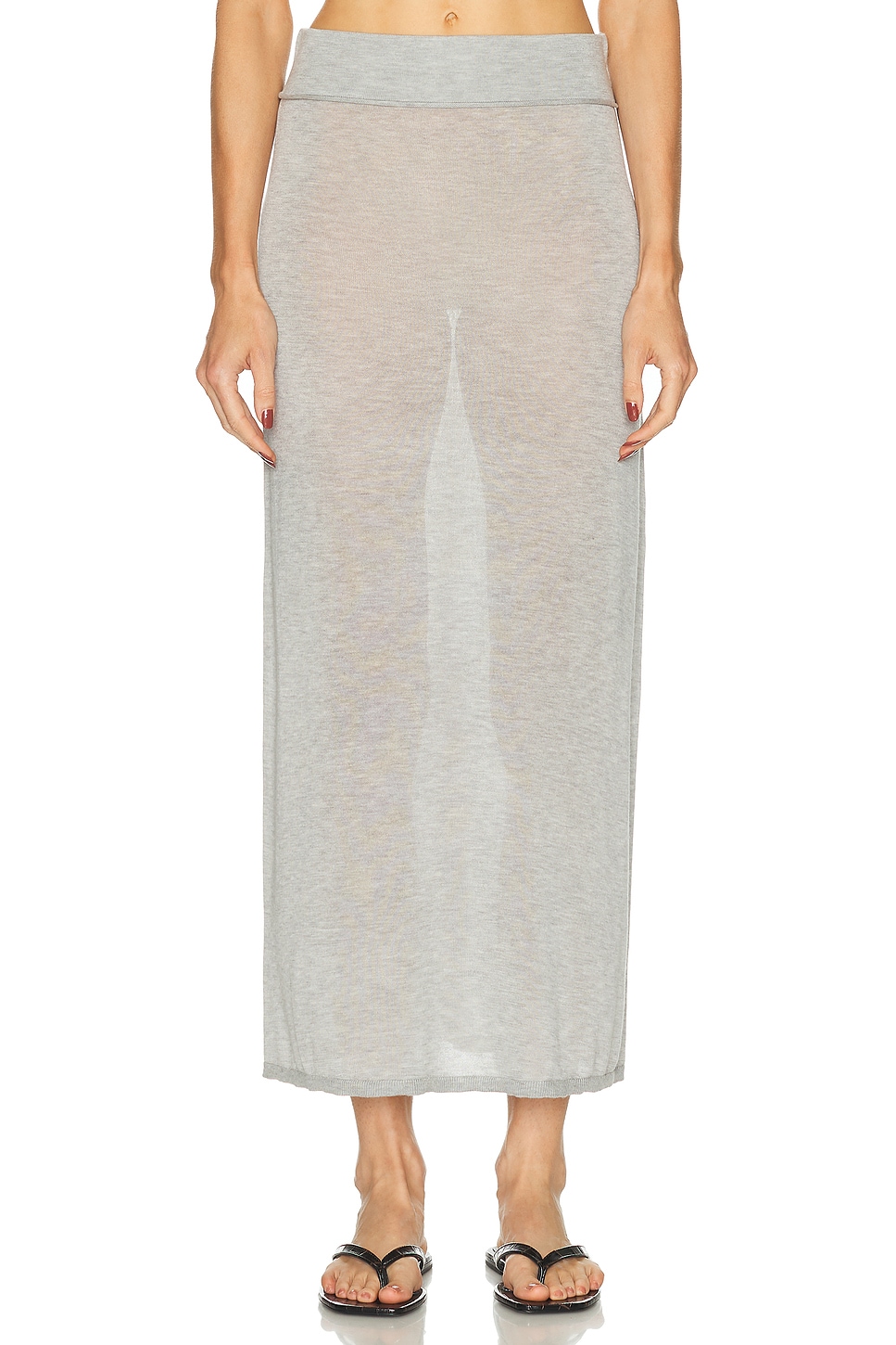 Long Knit Skirt in Light Grey
