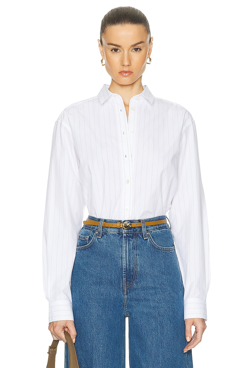 Image 1 of Toteme Signature Cotton Shirt in White & Ochre Pinstripe