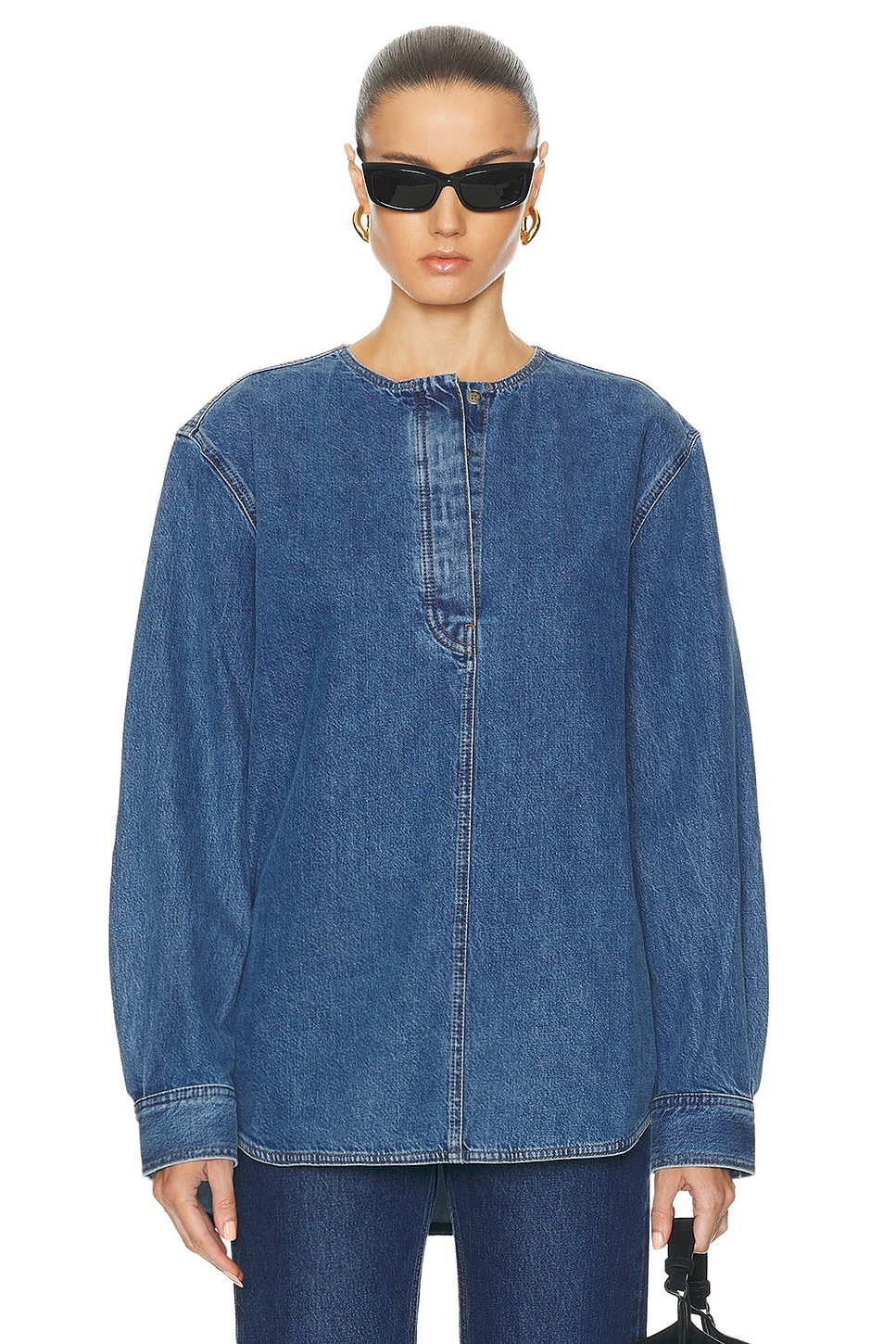 Image 1 of Toteme Collarless Shirt in Vibrant Blue