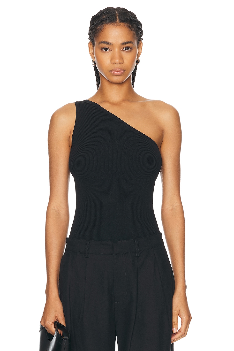 Image 1 of Toteme One Shoulder Ribbed Top in Black