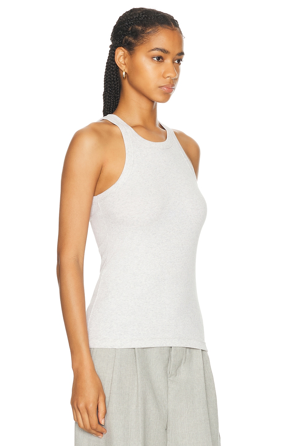 Shop Totême Curved Rib Tank Top In Pale Grey Melange