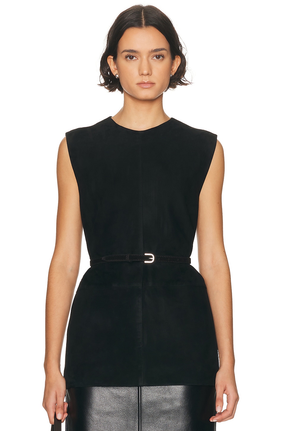 Image 1 of Toteme Belted Suede Top in Black