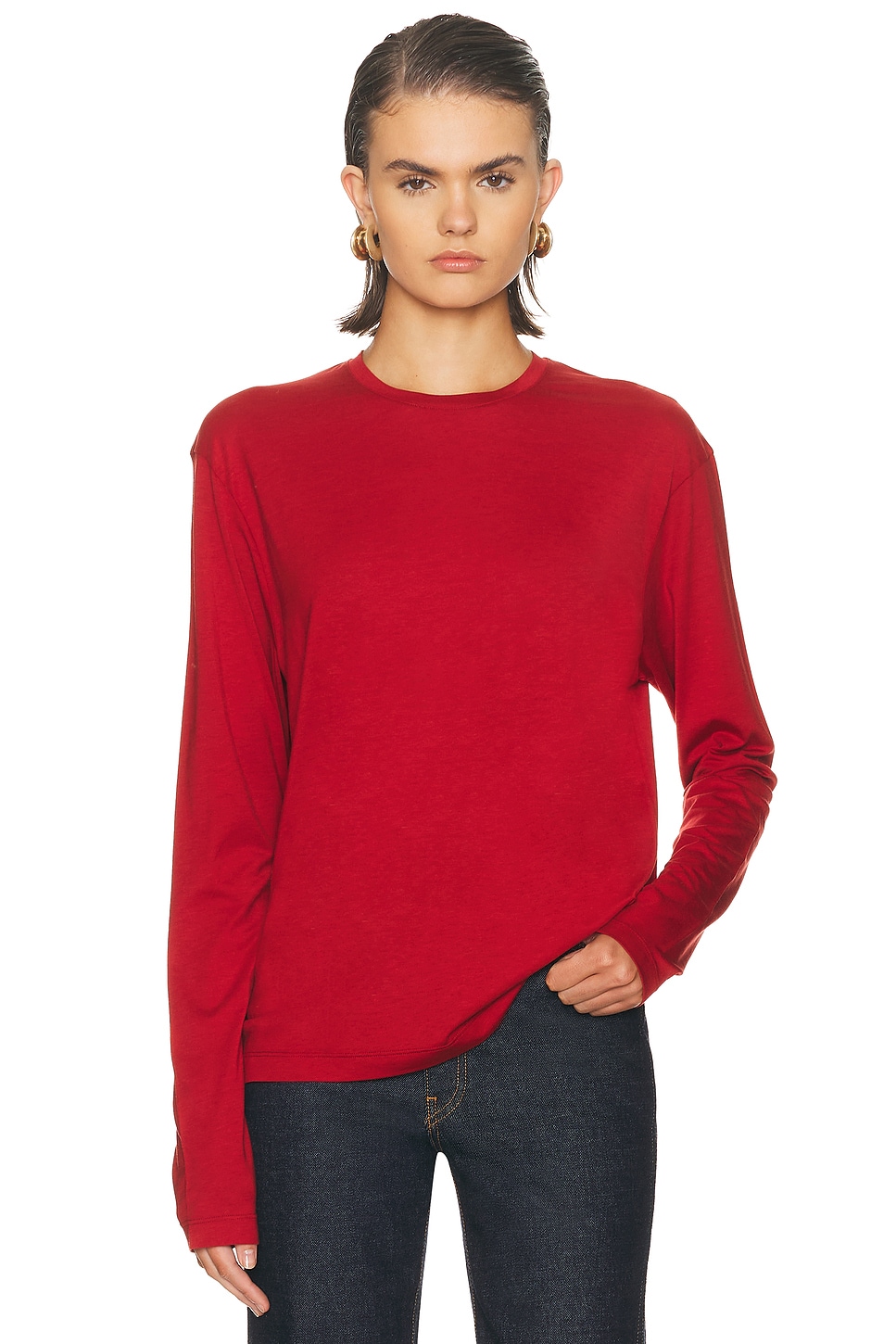 Image 1 of Toteme Classic Long Sleeve Tee in Poppy