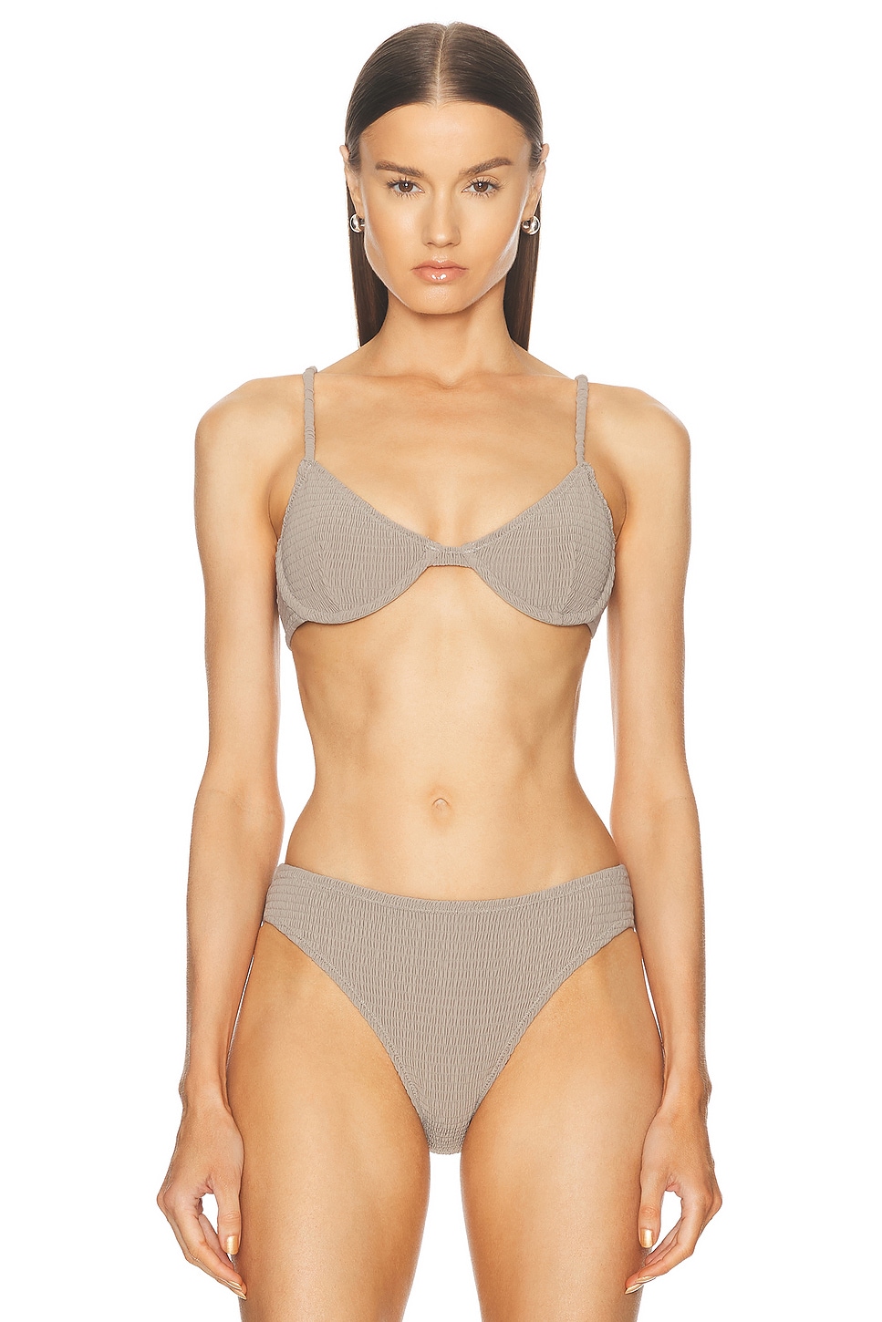 Image 1 of Toteme Smocked Half Cup Bikini Top in Dove