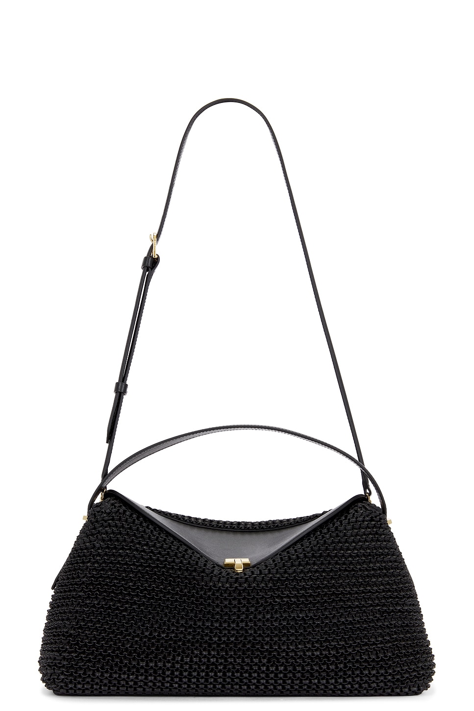 T Lock Woven Bag in Black