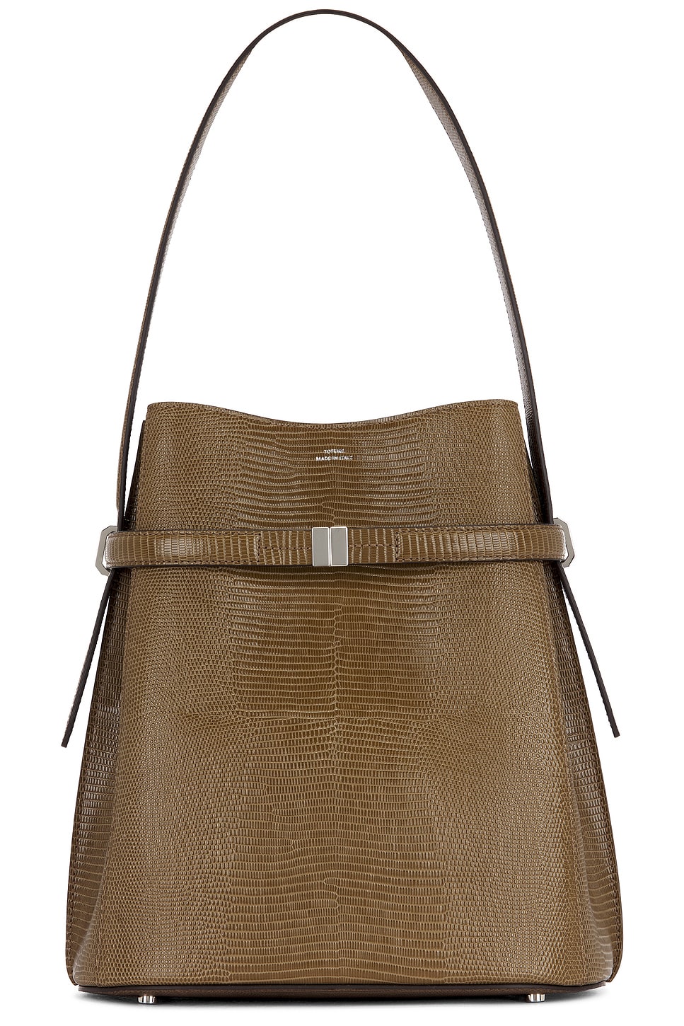 Belted Lizard Embossed Bucket Bag in Olive